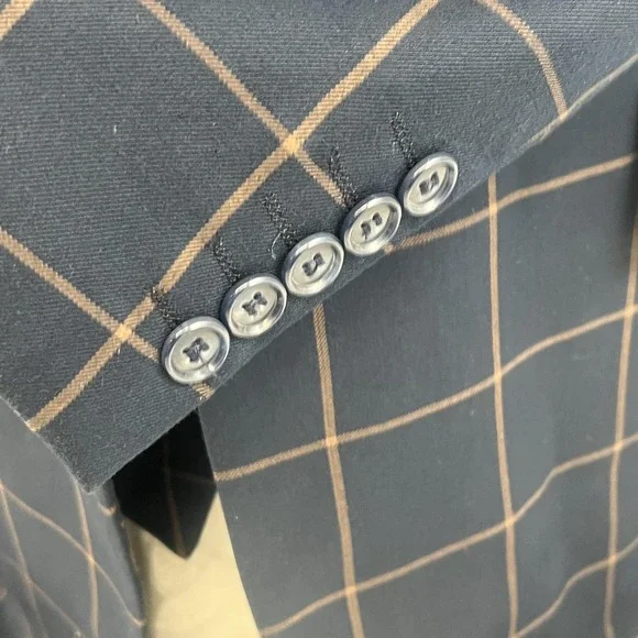 Steven‎ Land Suit 3 Piece 44L 36x30 Blue Henry Windowpane Plaid Dressy